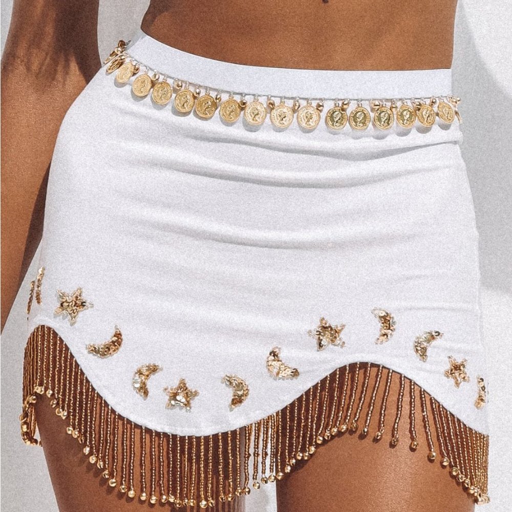 HER PONY Nevada Shimmy Jingle Star and Moon White/Gold Festival Skirt